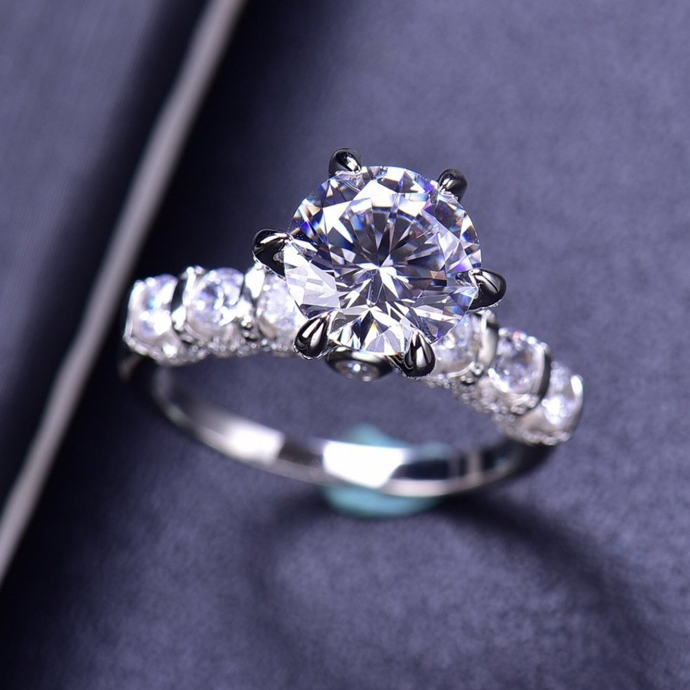 Certified 3ct. t.w. Moissanite Diamond Luxury Wedding Engagement Ring NEW - Picture 6 of 16